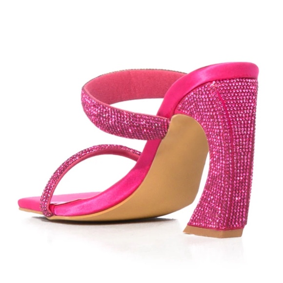 Pink Rhinestone Heel Open Toe Sandals - Picture 4 of 6